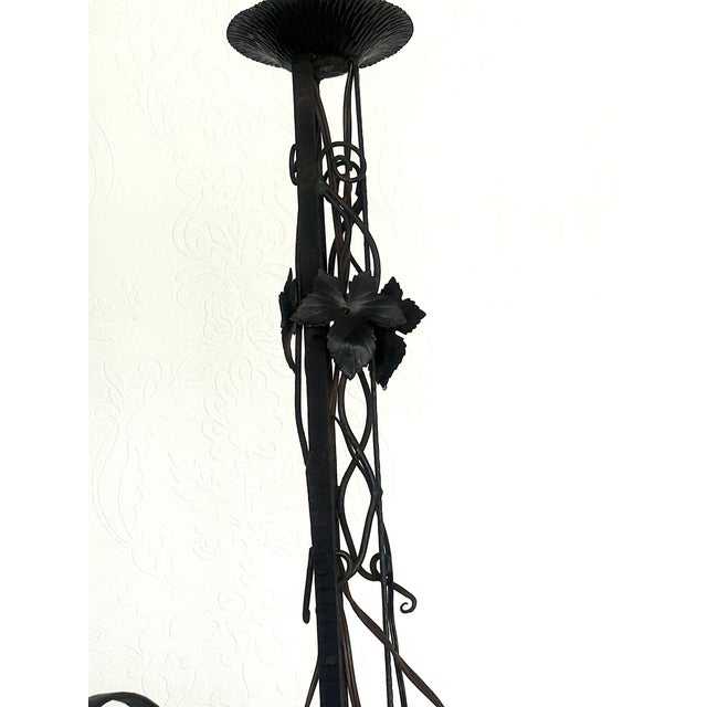 1930s Antique French Art Nouveau Wrought Iron and Glass 4-Light Chandelier, 1930s For Sale - Image 5 of 14