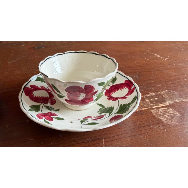 Early 19th Century A Very Nice Pair of Antique Staffordshire Early Adam’s Rose Cup & Saucer, Circa 1830 For Sale - Image 5 of 12