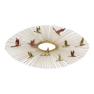 Vintage 1960s Birds in Flight Wall Sculpture Starburst Brass Copper Mid-Century Modern Metal Art For Sale