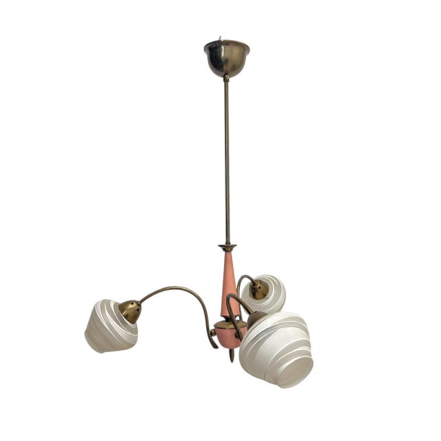 Sputnik Style Pink Lacquered 3-Arm Pendant Lamp in Metal and Glass, 1970s For Sale - Image 6 of 13