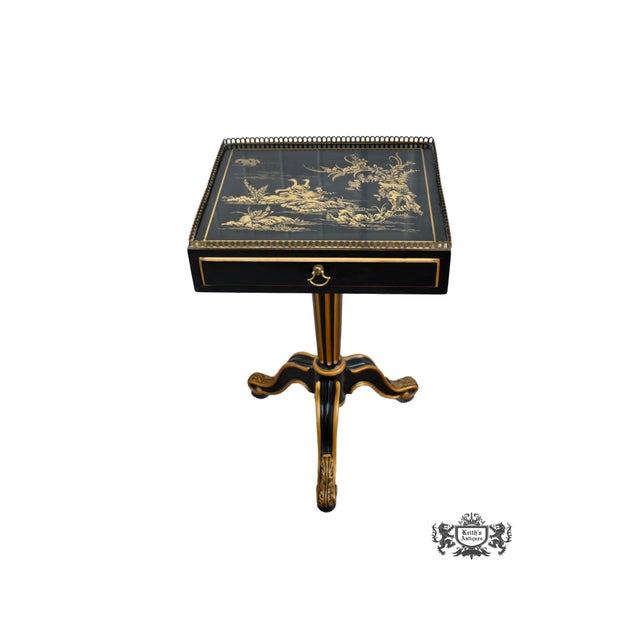 Vintage (1980's) Petite Accent Table has a Chinoiserie Style. Made by Drexel Heritage. Made of Wood. Painted Details, One...