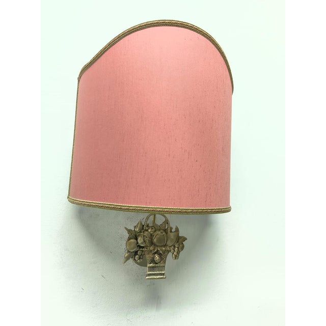 Gold Fabric Fan Lampshade with Cast Fruit Decoration, 1950s For Sale - Image 8 of 11