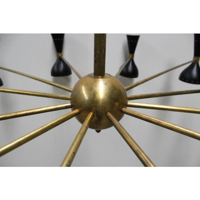 Large Italian Minimalist Brass Chandeliers in the Style of Stilnovo, 1950s, Set of 2 For Sale - Image 6 of 15