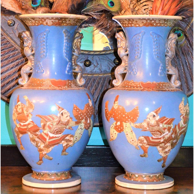 Antique Japanese Blue Satsuma Samurai Vases a Pair Chairish