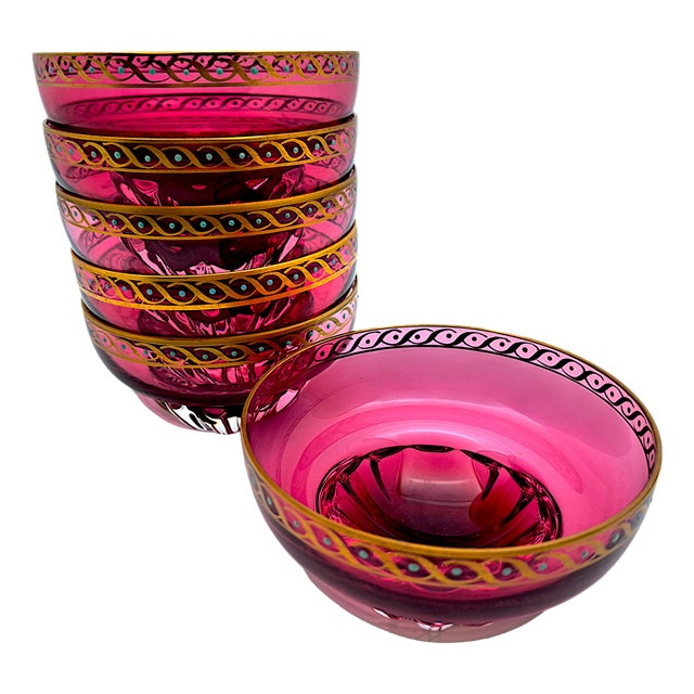 Cranberry Red Murano Glass Bowls attributed to Seguso, 1960s, Set of 6 For Sale