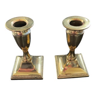 Pair Midcentury Vintage Polished Brass Georgian Style Candle Holders Candlesticks 4.5" For Sale