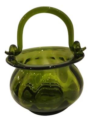1960s Vintage Hand Blown Avocado Green Basket