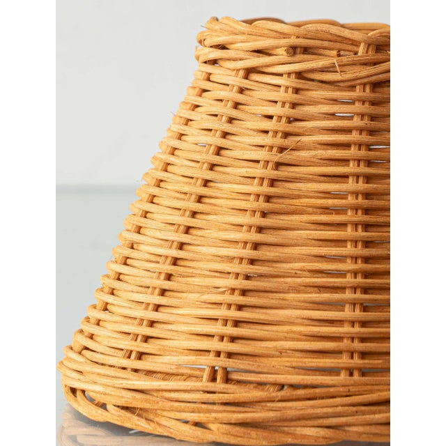 20th Century Modern French Studio Pottery Stoneware Table Lamp with Rattan Shade, 1950s For Sale - Image 6 of 15