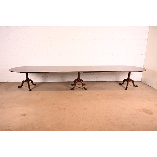 Henkel Harris Georgian Solid Mahogany Monumental Triple Pedestal Extension Dining Table, Newly Refinished For Sale - Image 13 of 13