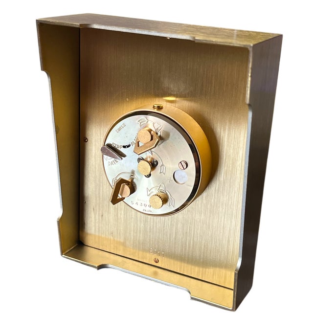 Vintage Hermès 8-Day Brushed Gilt Brass and Silk-Textured Silver Desk Clock — Swiss, C. 1960s–70s For Sale - Image 12 of 16