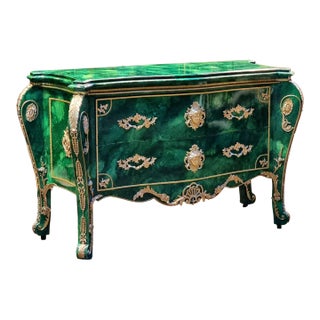 Louis XV Style Green Commode With Gold Leaf & Bronze Details – Luxury 2 Drawer Chest For Sale