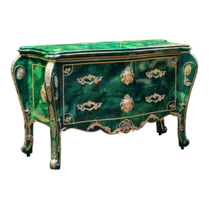 Louis XV Style Green Commode With Gold Leaf & Bronze Details – Luxury 2 Drawer Chest