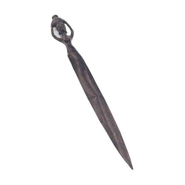 Vintage Handcarved Iroko Wood Letter Opener For Sale In Miami - Image 6 of 11