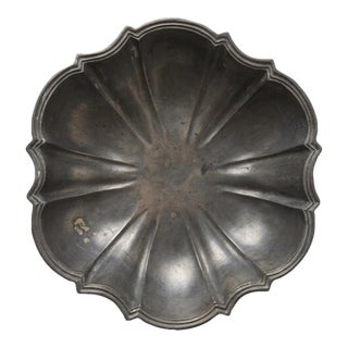 Antique European Pewter Crespina Bowl, 10" Heavy Fluted Scalloped Bowl With Crowned Touchmarks For Sale