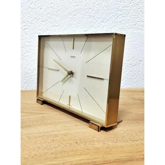 Hollywood Regency Brass Table Clock attributed to Kienzle, Germany, 1960s For Sale - Image 9 of 10