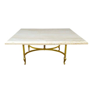 Mid-Century Modern Italian Travertine Marble & Brass Cocktail Coffee Table For Sale