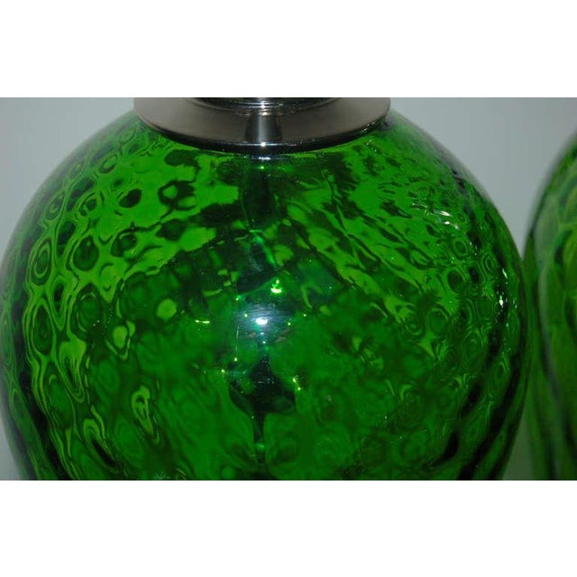 Metal Vintage Murano Glass Lamps Green For Sale - Image 7 of 11