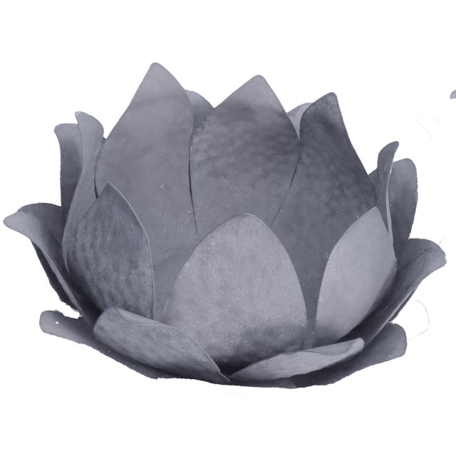 Vintage Galvanized Metal Lotus Blossom Cachepots / Bowls - A Pair For Sale In Tulsa - Image 6 of 7