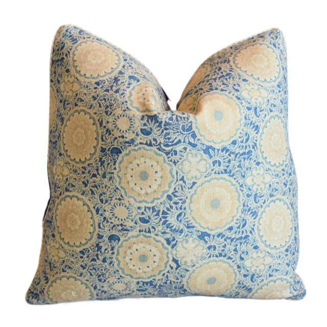 Japanese Designer Susan Tucker Floral Feather/Down Linen Pillow 21" Square For Sale - Image 3 of 7