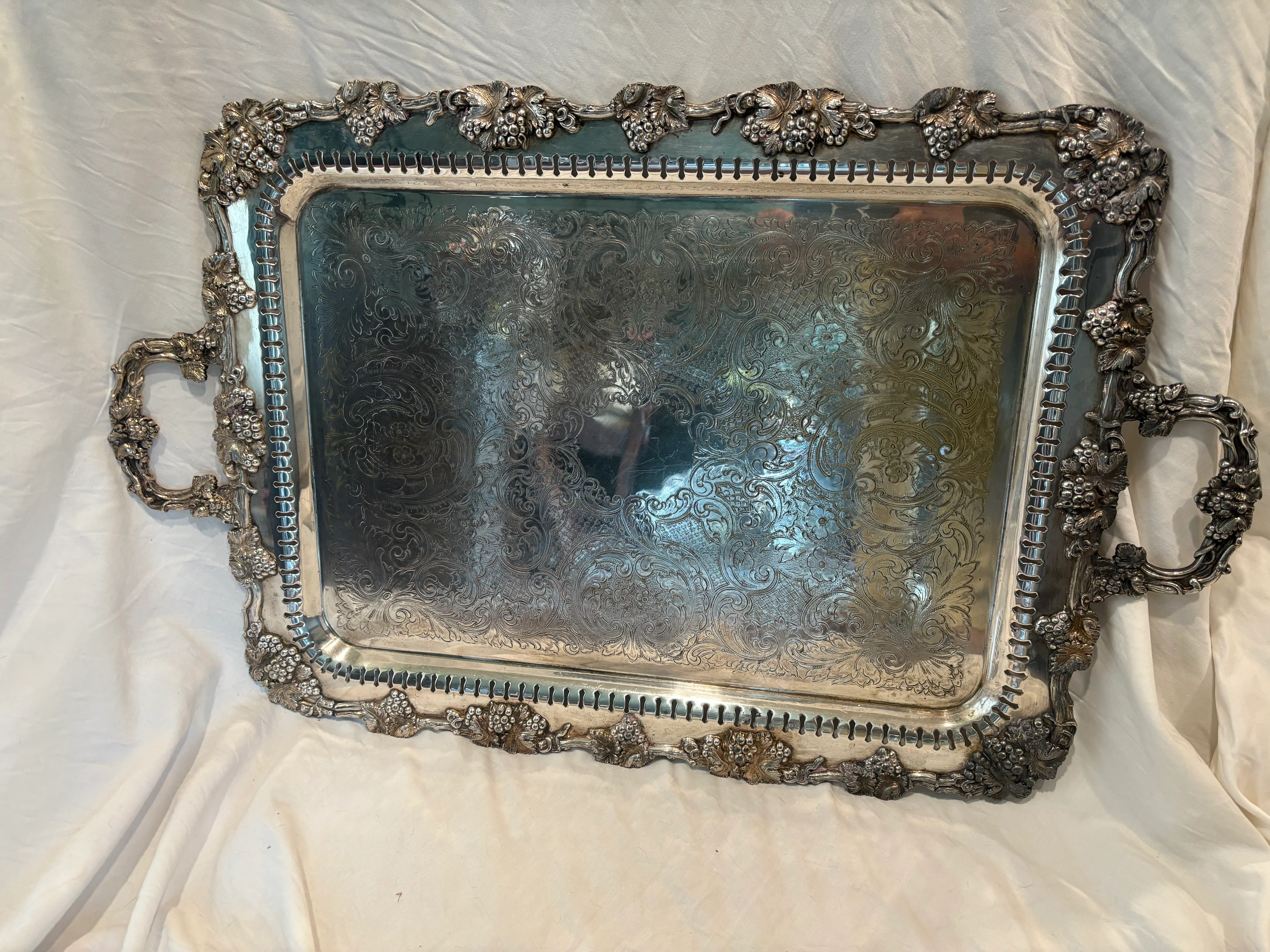 Antique English Hallmarked Silver Plate Serving Tray | Chairish