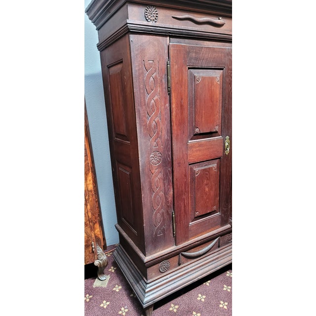 Antique 1812 Nordic French Baroque Renaissance Oak Armoire Hand Carved Sea Serpents For Sale In San Diego - Image 6 of 10