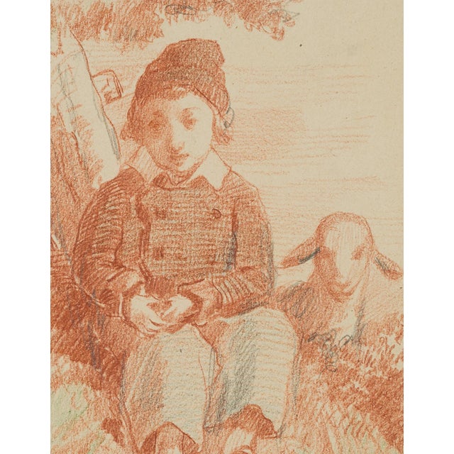 L. Browne, Boy with Lamb, Normandy, 1853, Chalk on Paper For Sale - Image 3 of 5