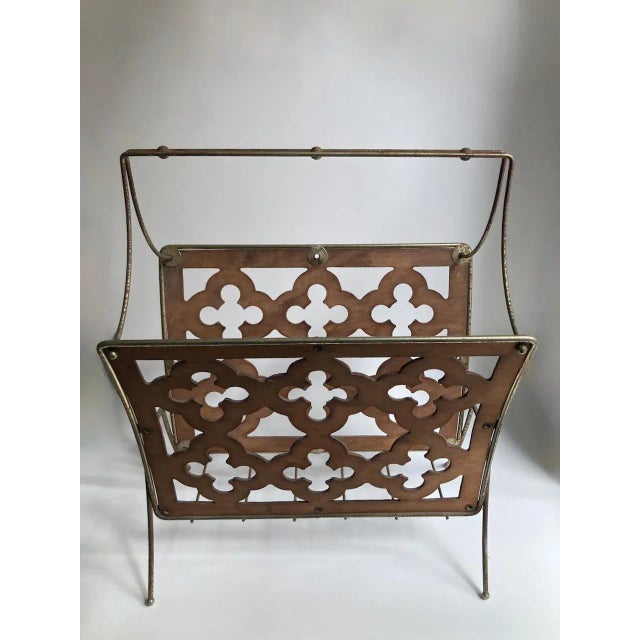 Mid Century Modern Quatrefoil Wood & Metal Magazine Rack For Sale - Image 13 of 13