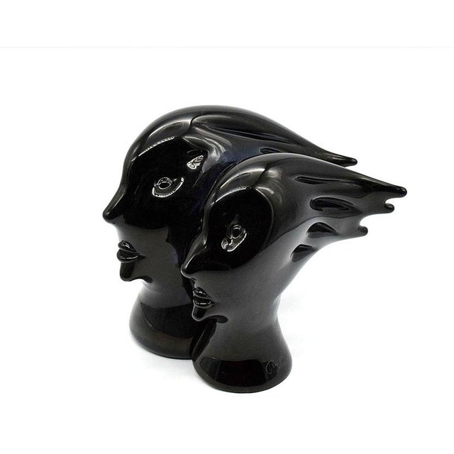 Murano Heads Sculpture in Black Glass by Sergio Rossi, 1970s For Sale - Image 14 of 14