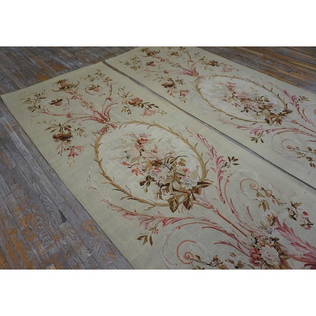 Textile 1890s Ivory Floral Pair Antique French "Portier Rug Tapestries Textile Carpet For Sale - Image 7 of 12