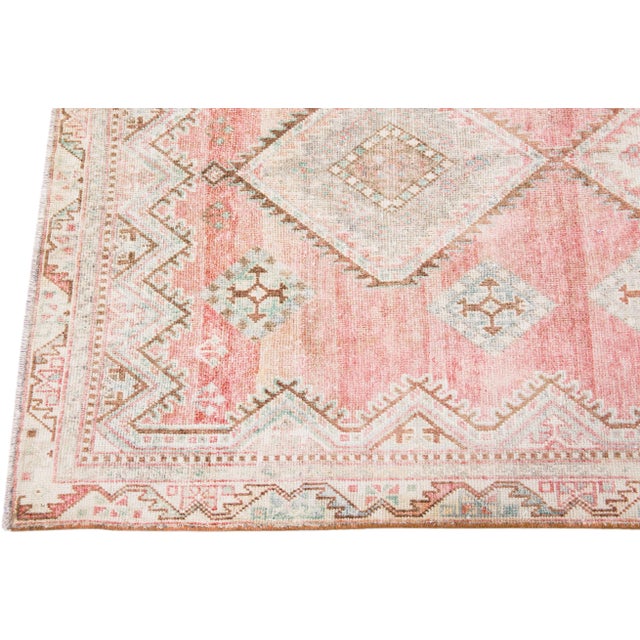 1960s Vintage Mahal Shabby Chic Handmade Tribal Pink Wool Rug For Sale - Image 4 of 8