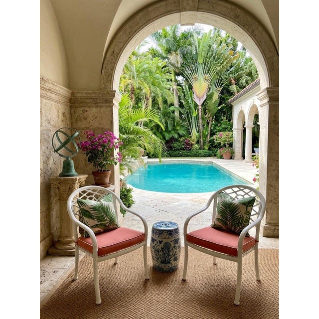White Vintage Palm Beach Regency White Aluminum & Vinyl Strap Armchairs For Sale - Image 8 of 12