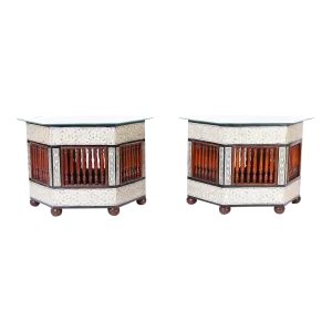 Pair of Moroccan Glass Top Inlaid Tables