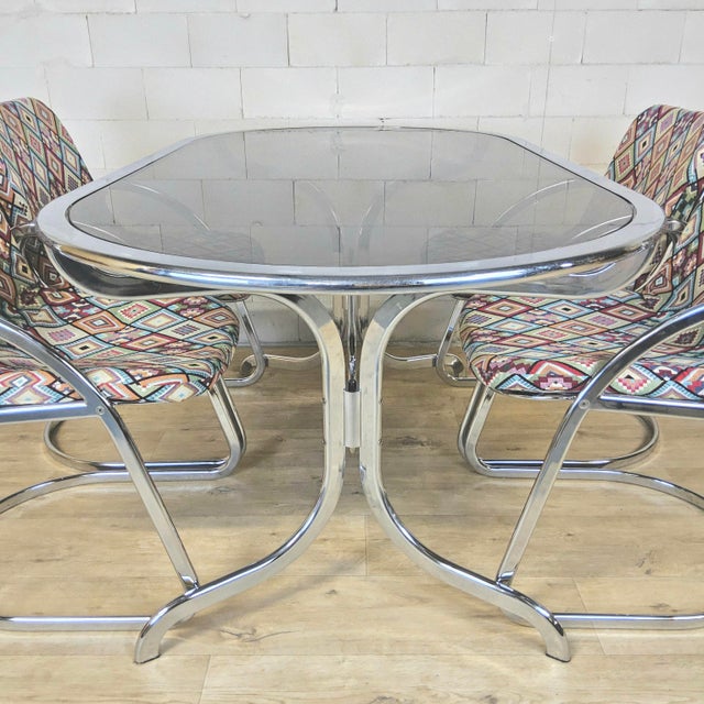 1950s Vintage Italian Chrome and Glass Dining Table and Chairs by Gastone Rinaldi for Rima, 1950s, Set of 5 For Sale - Image 5 of 18
