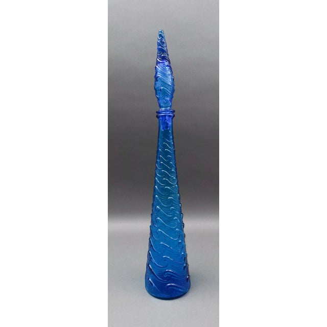 Mid 20th Century Empoli Italian Vintage Mid-Century Modern Blue Wave Art Glass Decanter Genie Bottle For Sale In Miami - Image 6 of 8