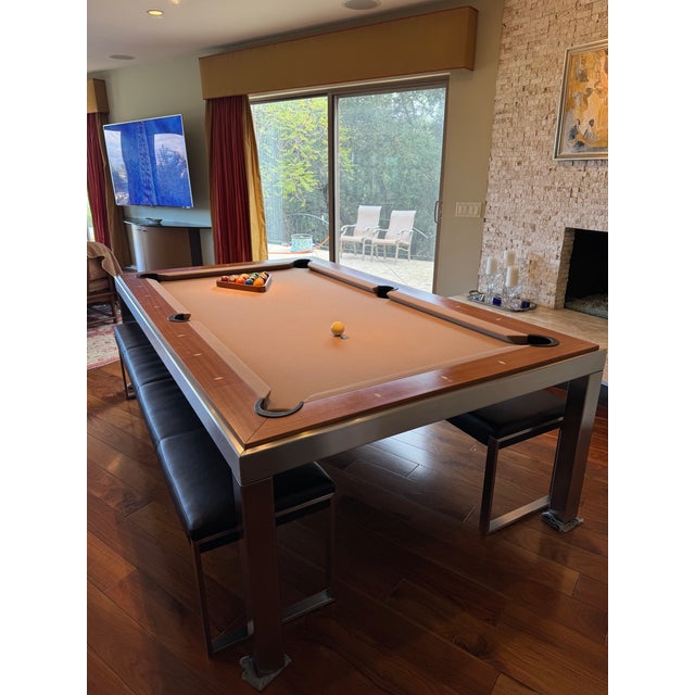 Fusion stainless steel and walnut billiard table by Aramith, made in Belgium. The ultra modern, minimalist design of this...
