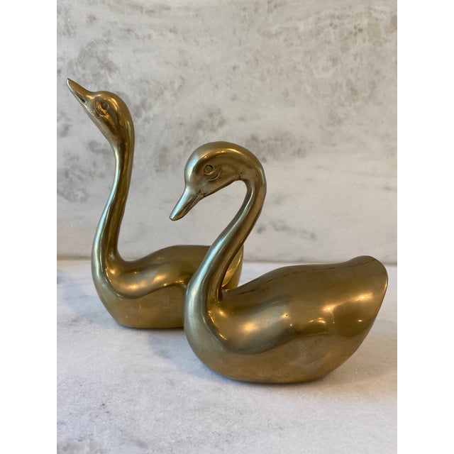 Mid-Century Modern Vintage Mid-Century Modern Solid Brass Swans- a Pair For Sale - Image 3 of 8