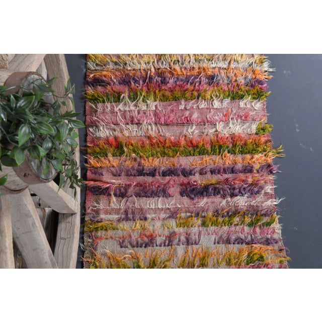 Textile Vintage Turkish Hand-Knotted Wool Cotton Pink Kilim Runner Rug For Sale - Image 7 of 9