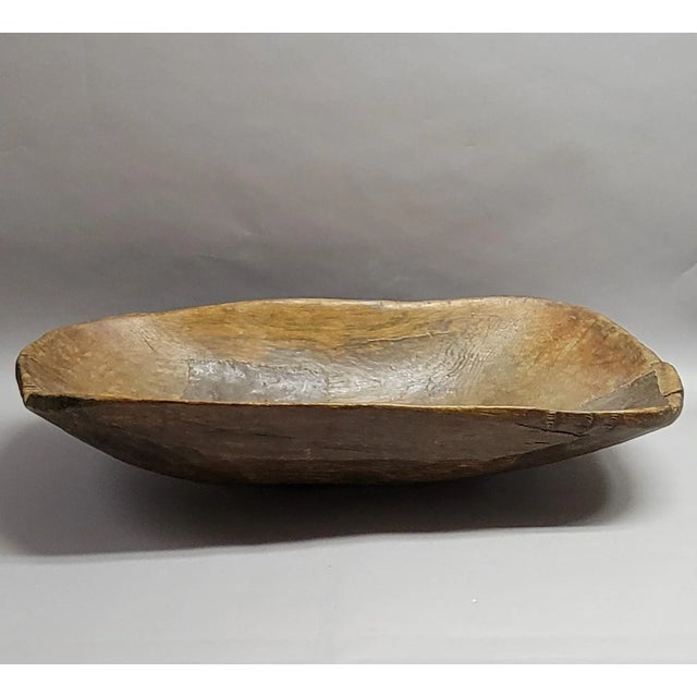 Early 19th Century Large 19th Century American Hand-Hewn Oak Dough Bowl With Copper Repairs - 35" For Sale - Image 5 of 12
