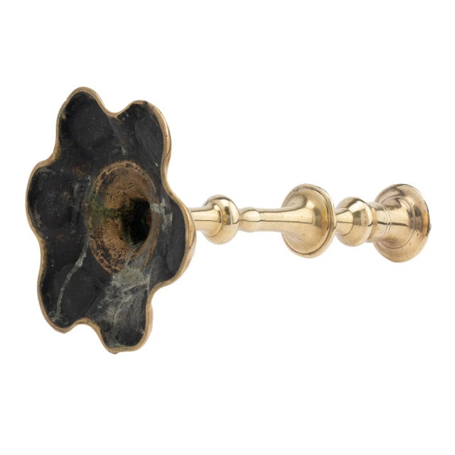 Metal English Two Part Seamed Cast Brass Petal Base Candlestick, 1760 For Sale - Image 7 of 7