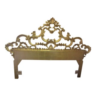 1950s Hollywood Regency Gold Gilt Metal Queen Size Headboard For Sale