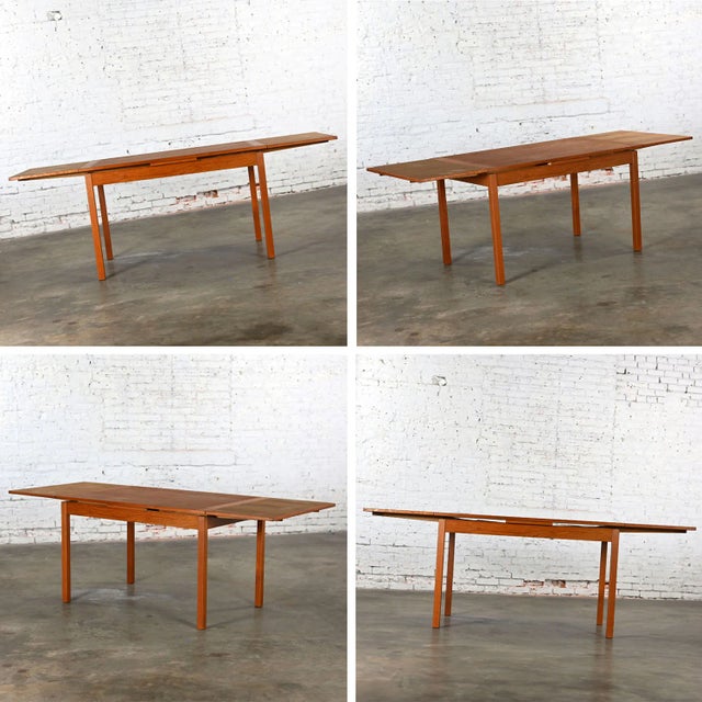 1970’s Scandinavian Modern D Scan Teak Draw Leaf Expanding Dining Table For Sale - Image 12 of 12