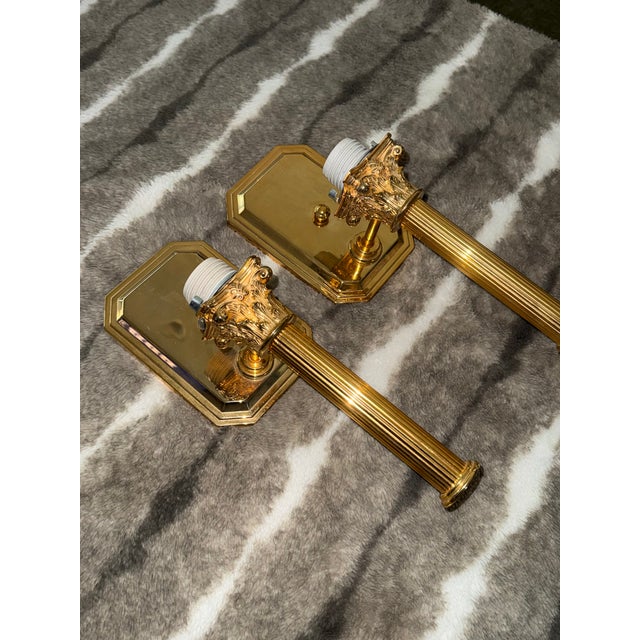 1980s 1980s Neo-Classical Style Solid Brass Wall Light Sconces - a Pair For Sale - Image 5 of 17
