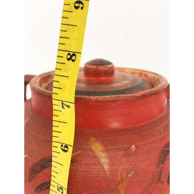 1930's Multicolor 2 Handle Covered Pottery Pot Jar For Sale - Image 12 of 12