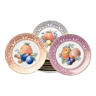 Mid 20th Century Continental Fruit Porcelain Plates - Set of 11 For Sale