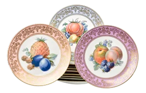 Mid 20th Century Continental Fruit Porcelain Plates - Set of 11