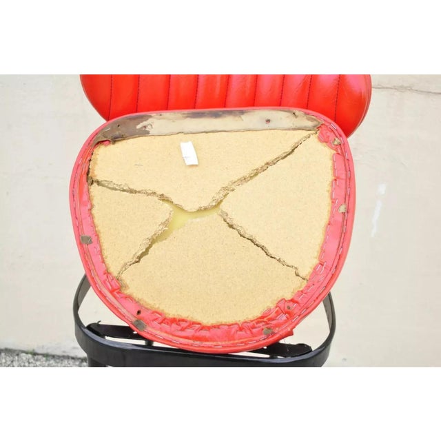 Mid 20th Century Vintage Mid Century Lion Brand Black Metal Red Vinyl Italian Style Barstool For Sale - Image 9 of 10