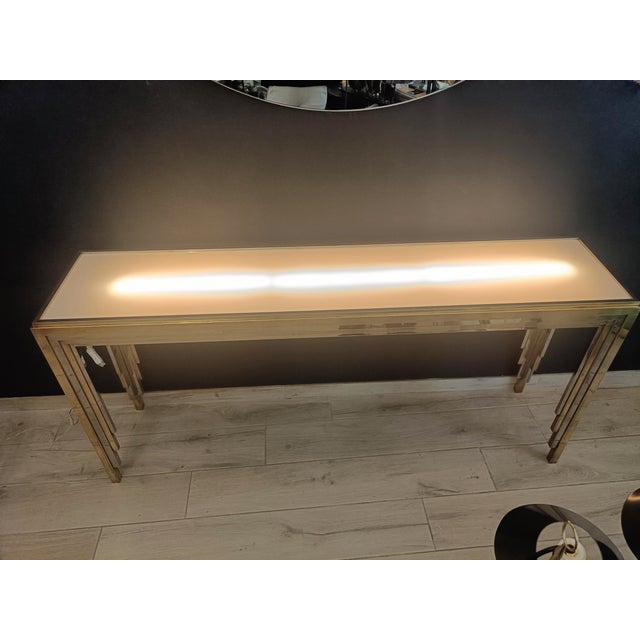 Brass and Chrome Console Table with Backlit Glass Top, Italy, 1970s For Sale - Image 6 of 7
