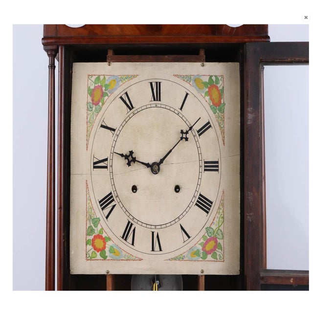19th Century Early 19th C. American Mahogany Pillar & Scroll Clock With Églomisé Landscape Scene For Sale - Image 5 of 10