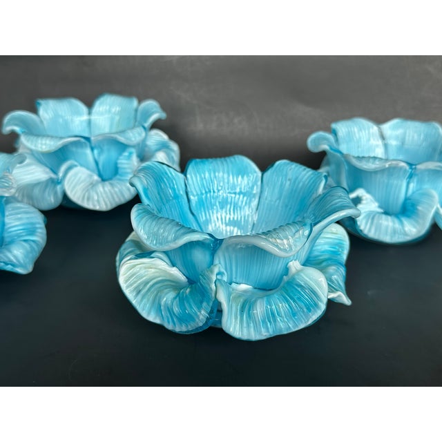 Fratelli Toso Fratelli Toso Italian Murano Glass Flower Petal Bowl Candle Votive Holders For Sale - Image 4 of 18
