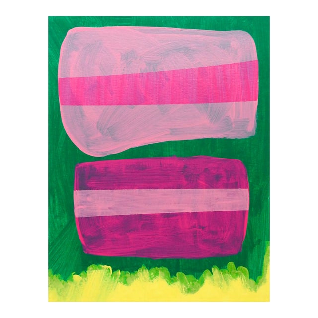 Contemporary Abstract Shapes Pink Purple Green Yellow Painting For Sale